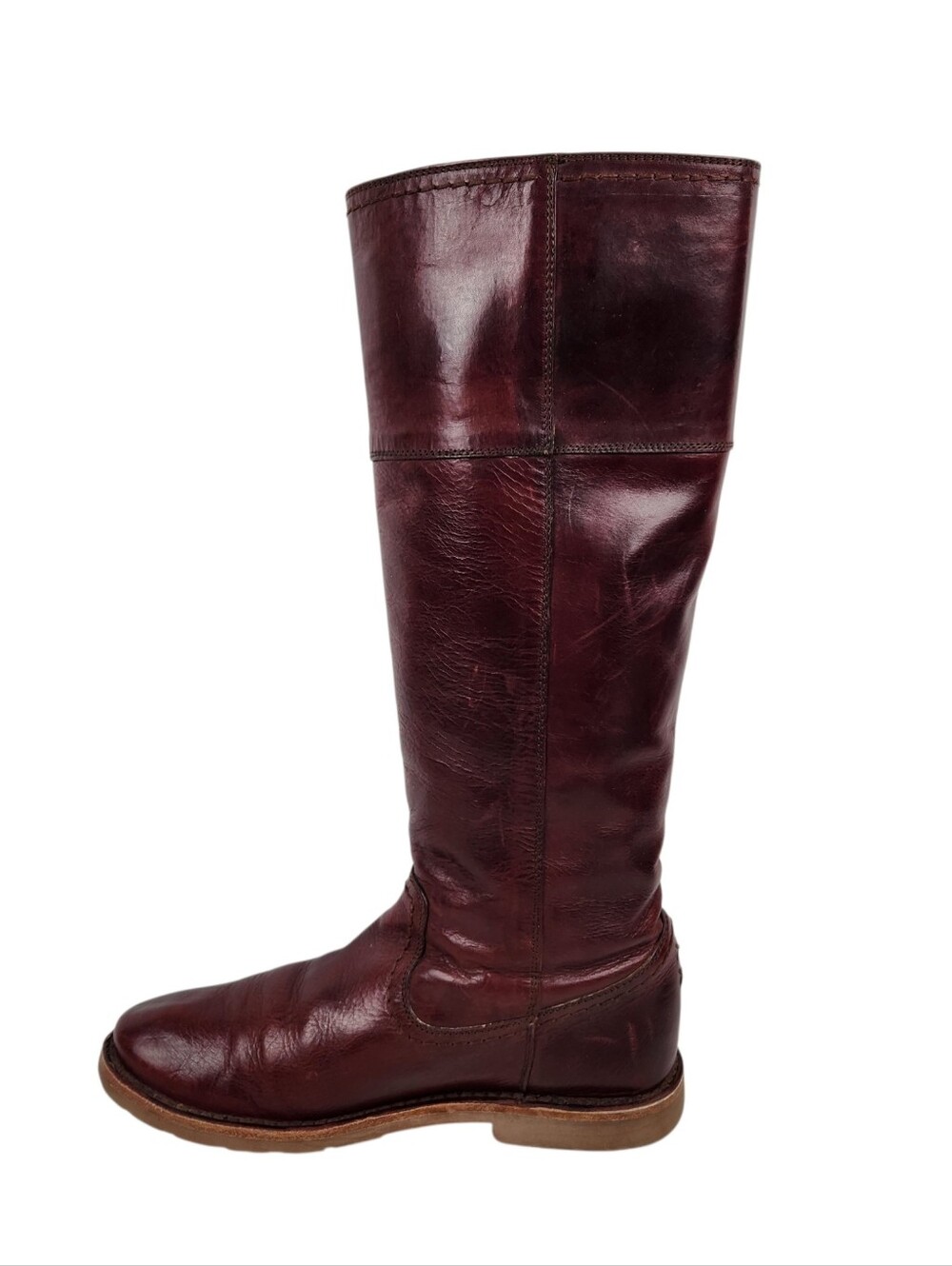 Frye Amelia Rogo Equestrian Tall Burgandy Cognac Leather Boots Womens Size 6 - Picture 5 of 16